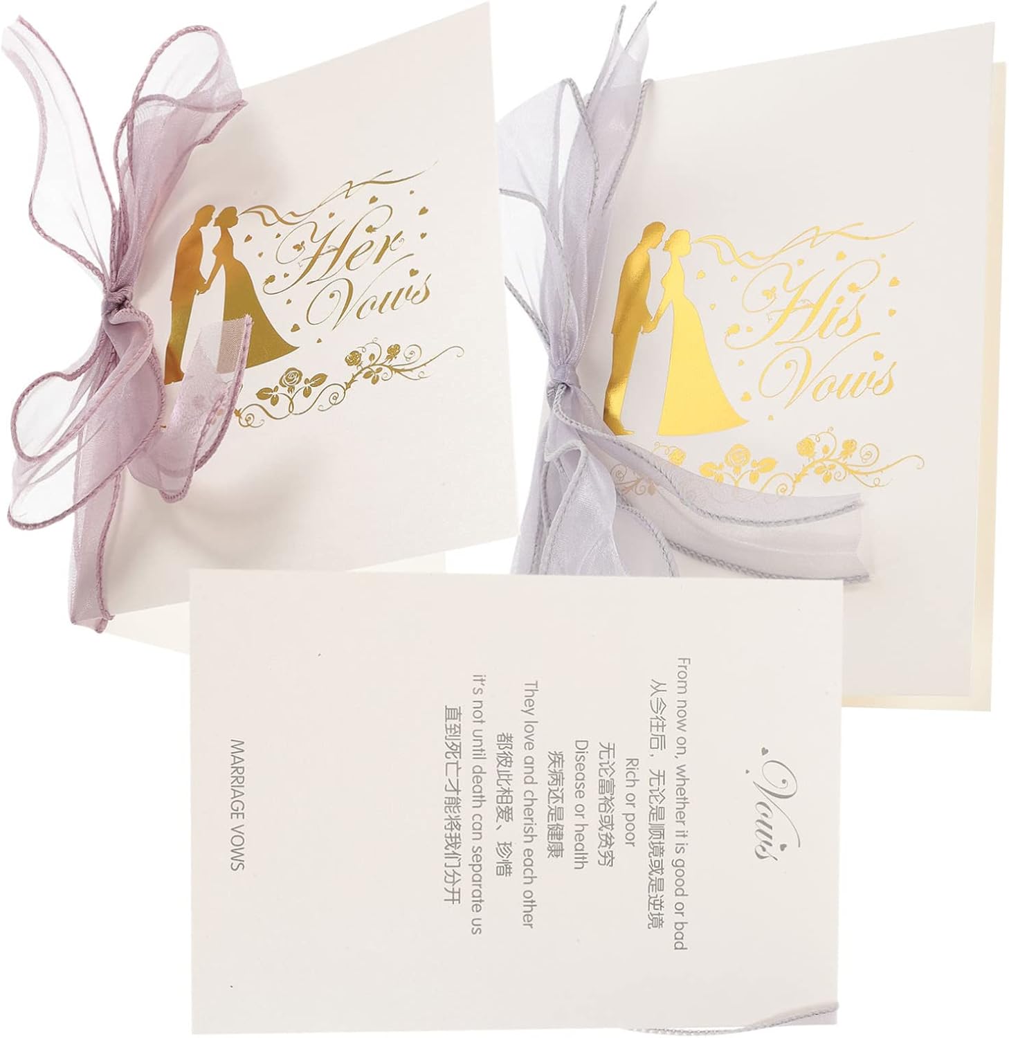 NUOBESTY 2pcs Wedding Vow Cards Ribbon Elegant Keepsake Oath Book for Bride and Groom for Ceremony and Wedding Favors Charming Design for Lasting Memories
