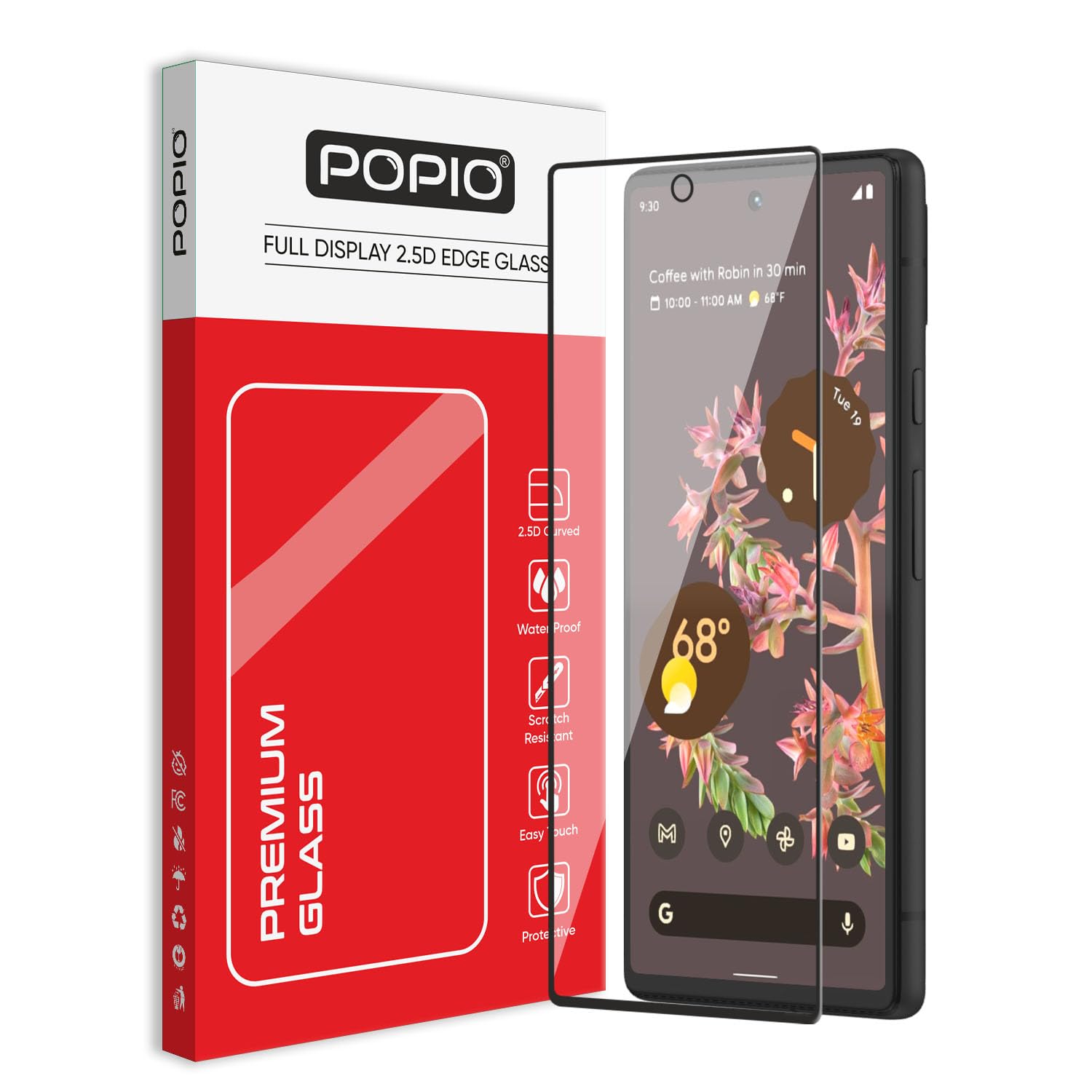 Tempered Glass Screen Protector Compatible For Google Pixel 6 (Black) Cellphone With Edge To Edge Coverage And Easy Installation Kit