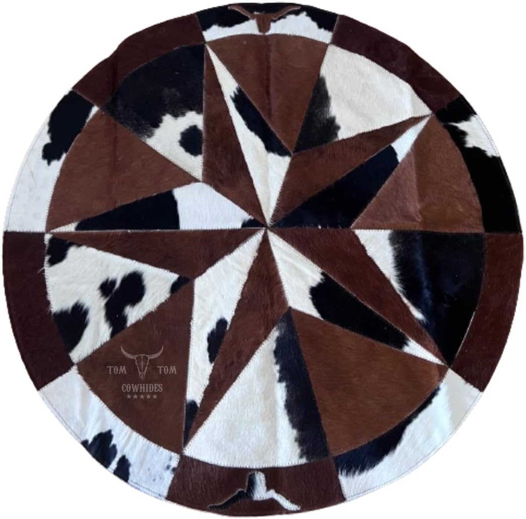 Tom Tom Cowhides Rug Leather Star Cow Hide Patchwork Area Round Carpet 40, Brown