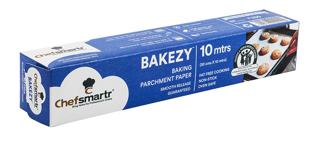 Chefsmartr Baking Parchment Paper Roll for Baking & Cooking | Cake, Sandwich, Pizza, Burger Baking | FDA Certified | Organic Fibre | Fat Free Cooking | Eco-Friendly | Non-Stick | Oven Safe | Size - 10 mtr