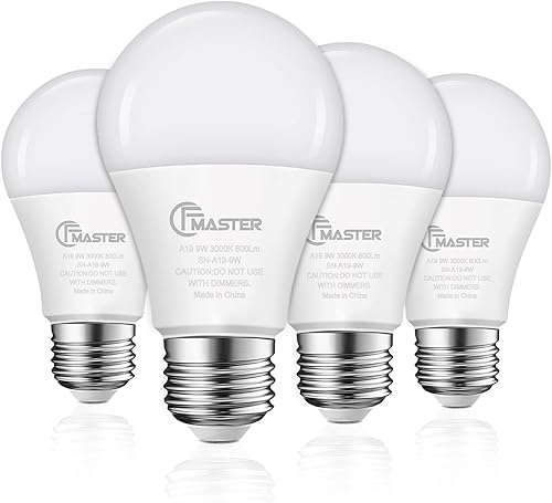 CFMASTER Bombillas LED A19 bombillas LED de 9 W equivalente a 80 W base estándar E26 blanco cálido de 3000 K 800 lúmenes no regulables bombillas