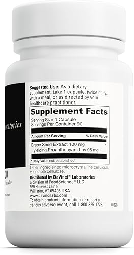 Miniatura 2 de DAVINCI Labs Grape Seed-100 - Suplemento dietético para apoyar el sistema inmunológico, la función vascular y la piel saludable* - con 100 mg de
