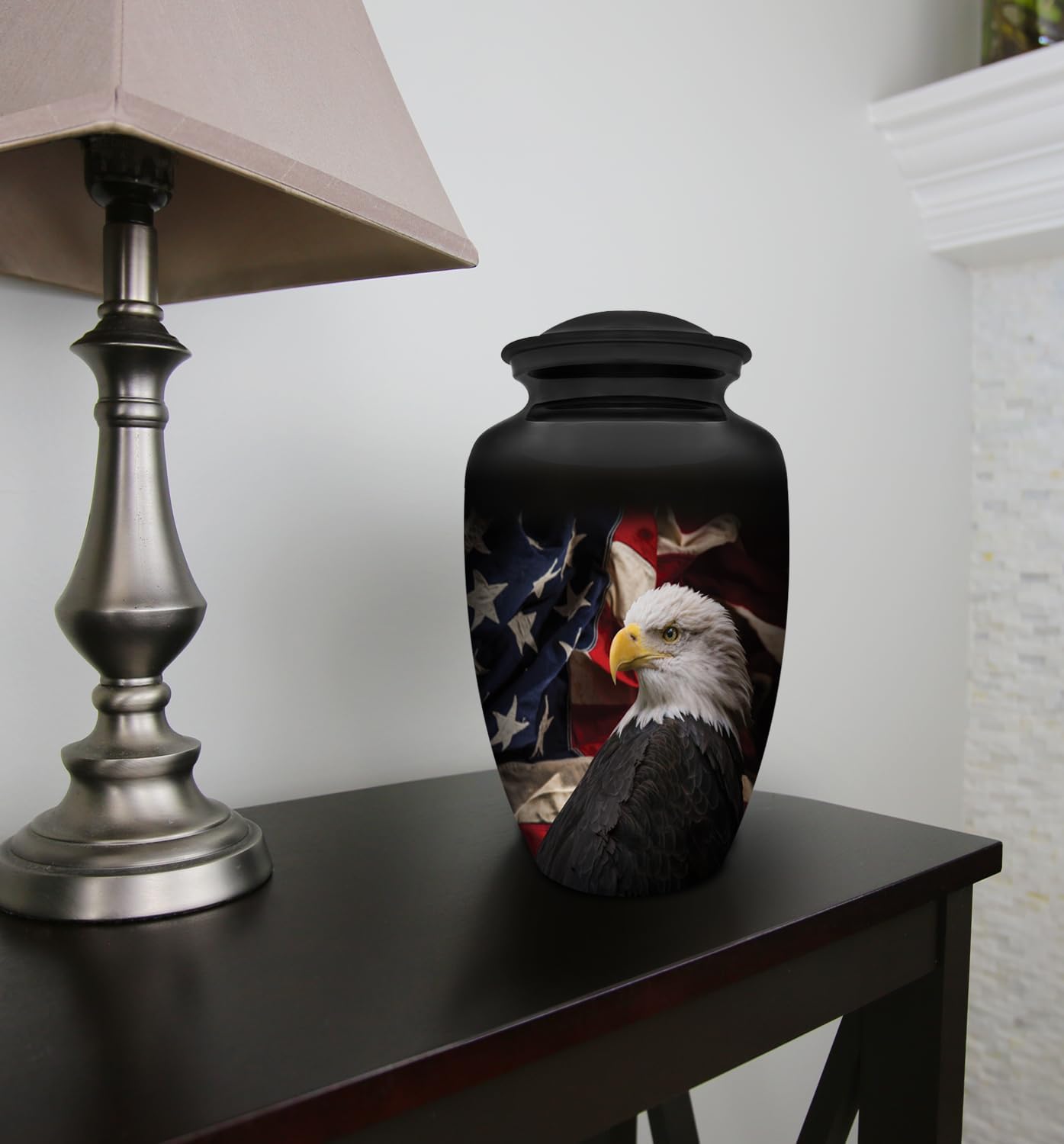 Patriotic Hearts Eagle Urn for Human Ashes | American Flag Cremation Urn for Adults, Veteran, Medium Size, Handmade Funeral Urns with Velvet Bag - Image 5
