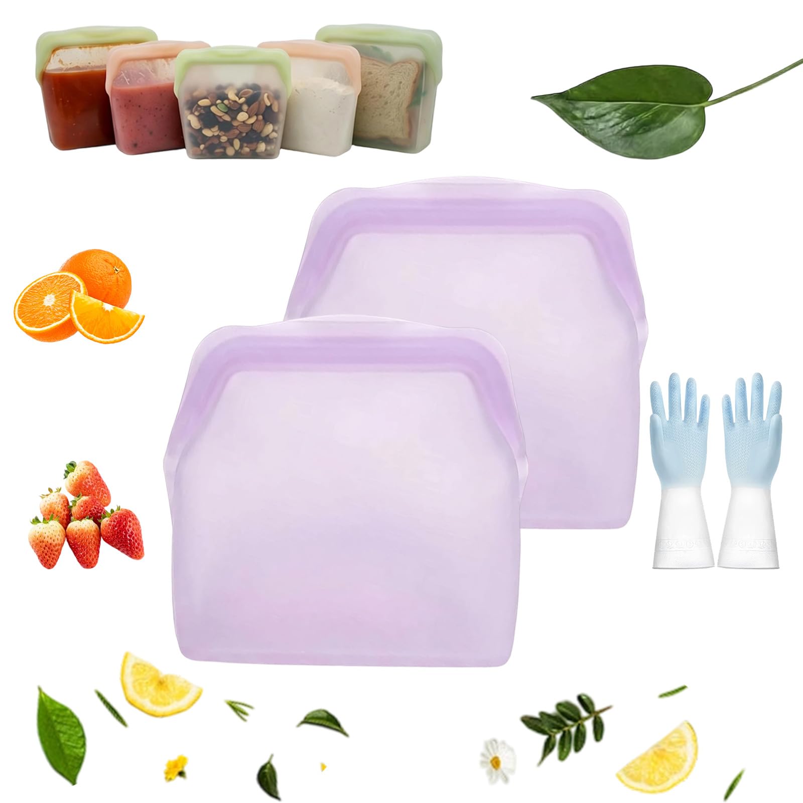 Original Premium Silicone Storage, Reusable Silicone Food Storage Bags, Leak-Proof Upright Freezer Bags, Odor-Proof, High-Temperature Resistant, Microwave and Dishwasher Safe (2B)