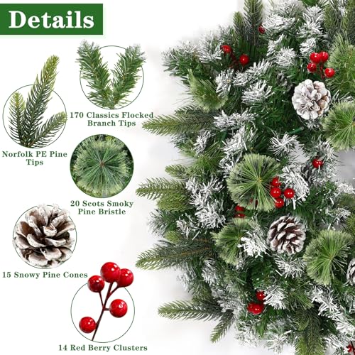 24 Inch Lighted Christmas Wreath, Artificial Christmas Wreaths for Front Door with 50 Warm White&Multicolored Dual Color Lights Timer 8 Modes 15 Pinecones 14 Berries 190 Tips Xmas Indoor Outdoor Home by AMENON - Image 4