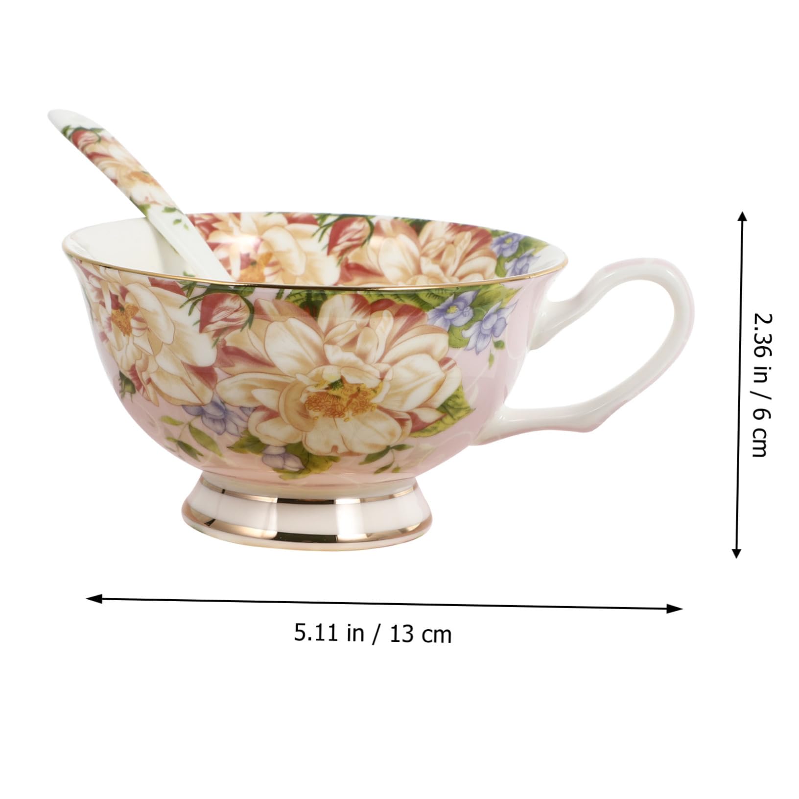 Porzellan Kaffee Und Teetasse Mit Untertasse Löffel Blumenmuster Pink Innen Für Haushalt Büro Café Geschenkset