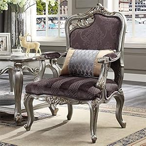 Acme Picardy Chair with 1 Pillow in Velvet and Antique Platinum Acme Picardy Chair with 1 Pillow in Velvet and Antique Platinum