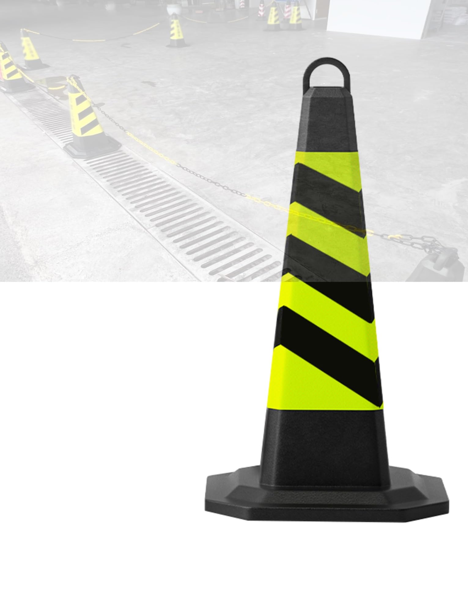Lot de 4 cônes de signalisation avec poignées de transport faciles, cônes de sécurité/stationnement en caoutchouc et plastique for allée, sports et avertissement routier(35x70cm)