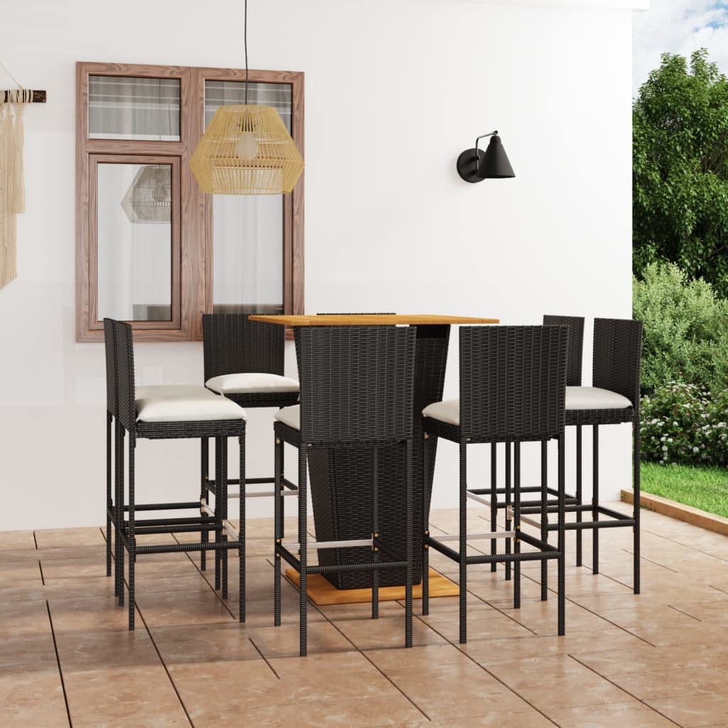 vidaXL Ensemble de Bar de Jardin 9 pcs et Coussins Résine tressée Noir
