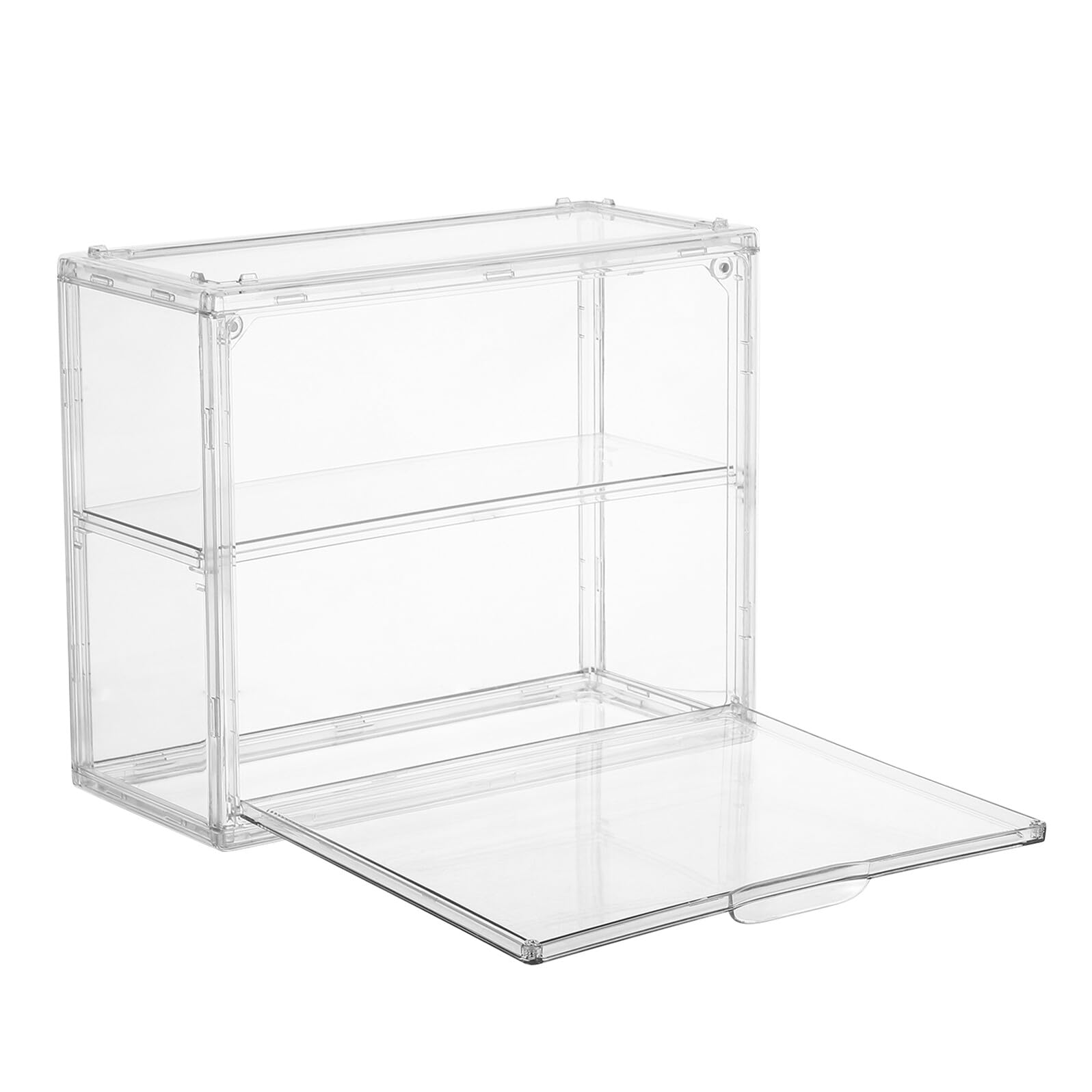 Vitrina de Acrílico Transparente para Modelos de Coches y Aviones, Doble Capa Desmontable, Tamaño Pequeño 27X22X12 CM, Caja de Exhibición Apilable y Protección contra Polvo para