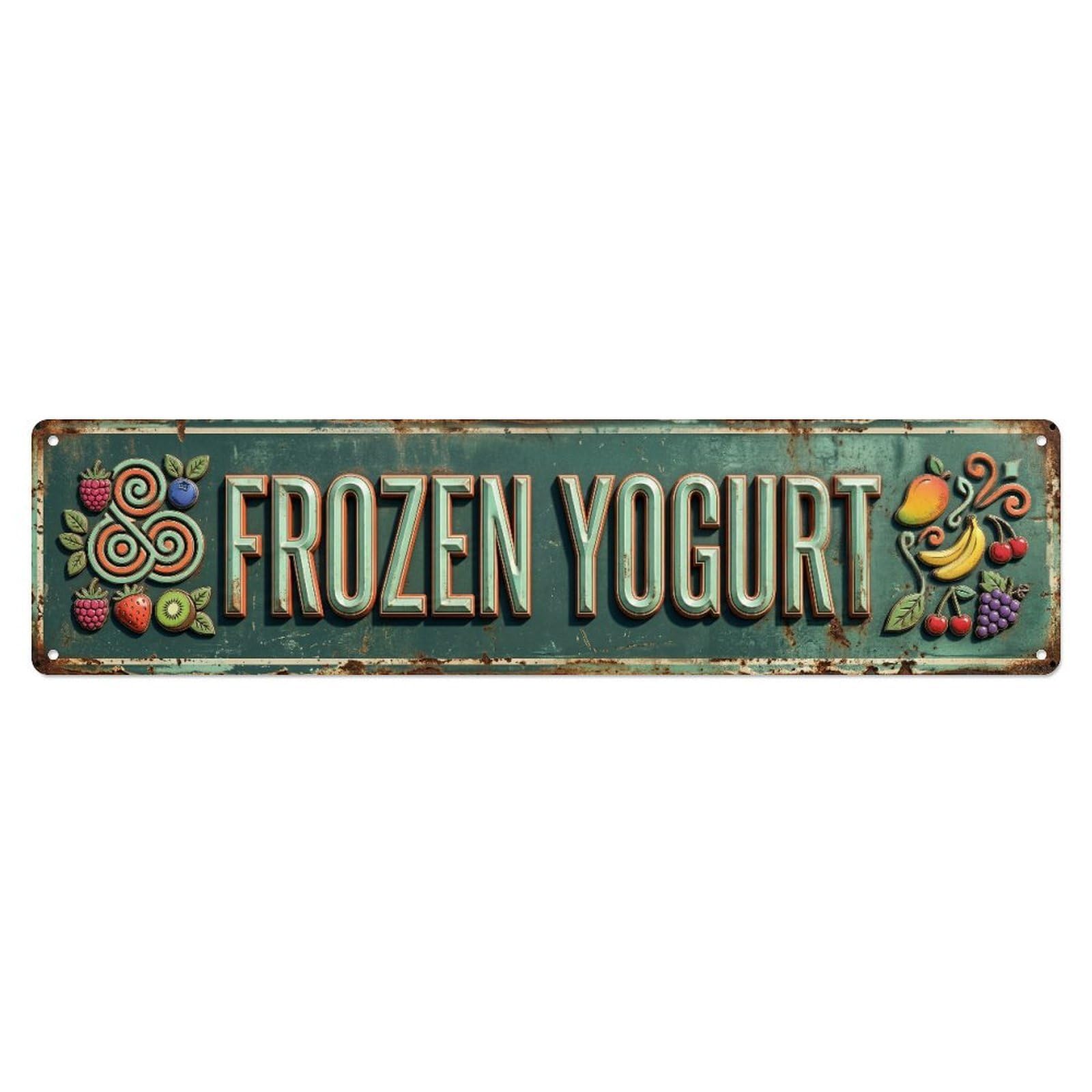 FROZEN YOGURT Healthy Sweets Metal Tin Skinny Sign Plaque Wall Decor for Cafe, Club Bar, Office, Home Garden Metal Poster 4x16Inch