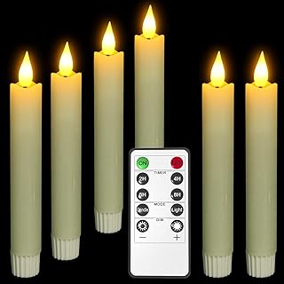Flameless LED Taper Candles, 6pcs Real Wax Battery Operated Taper Candles with Warm White Flickering Flame, Dia 0.78" x H 6.49" Drippless Handheld Candlesticks for Room Home Halloween Christmas Decor