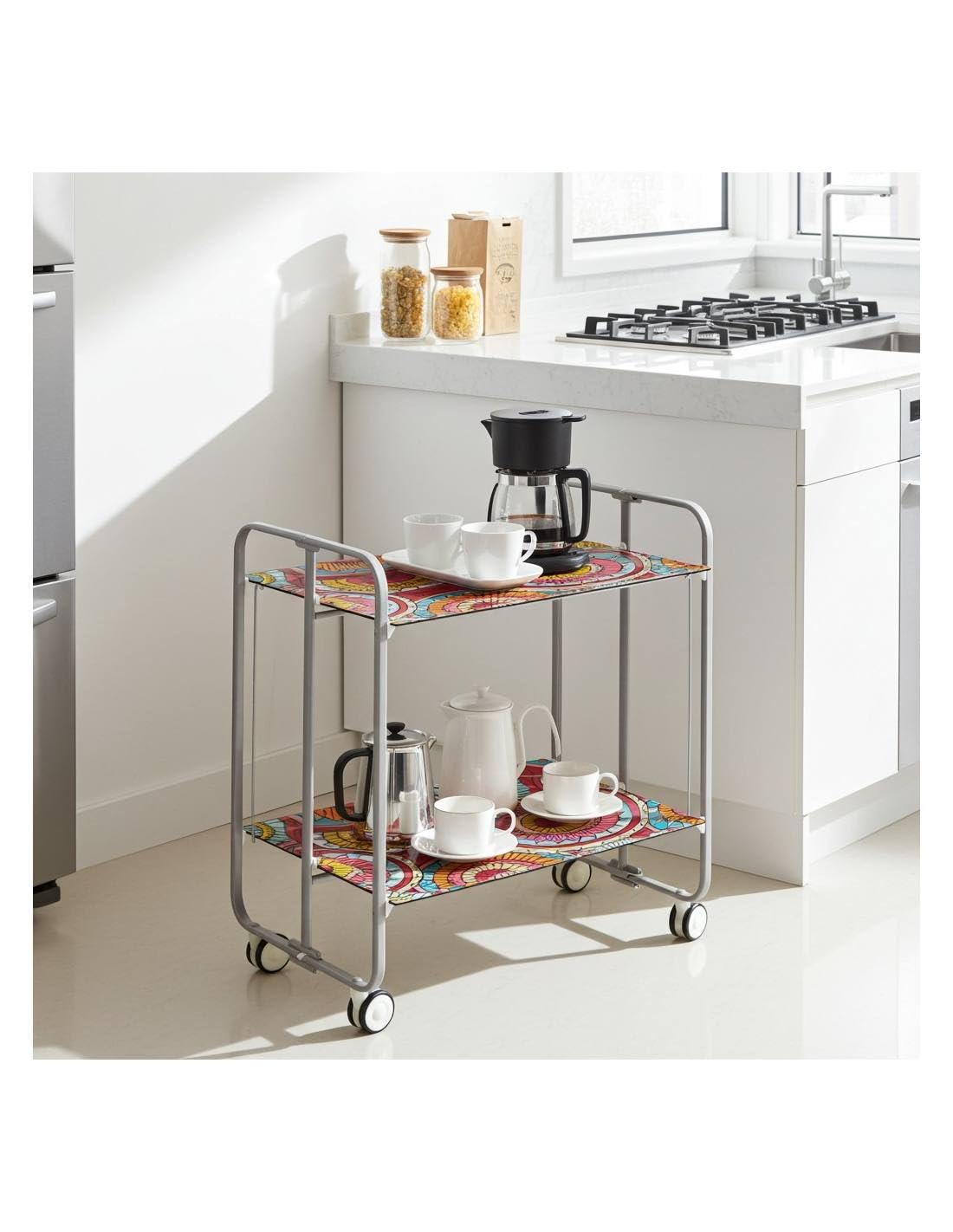 DHO – Mesa de ruedas plegable con chasis gris aluminio.