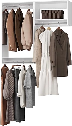 Miniatura 1 de ROOMTEC Sistema modular de armario, organizador de armario montado en la pared de 58 pulgadas con varillas para colgar, torre de madera para