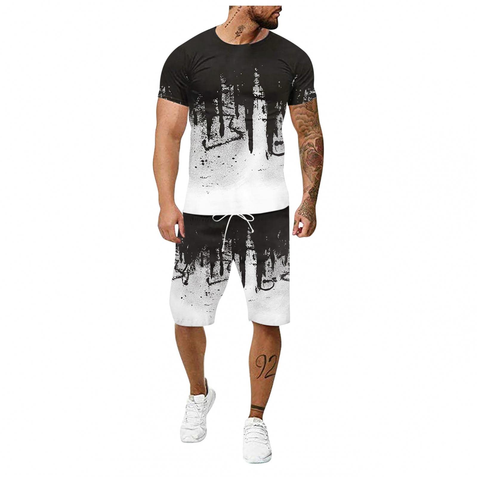 Sheey Verano Conjunto Chandal Hombre Completo Chándal de Futbol Camisas Shirt Manga Corta Camiseta,Casual Fitness Tallas Grandes Playa Deportivas Conjunto Deportivo Hombre Pantalón Primavera