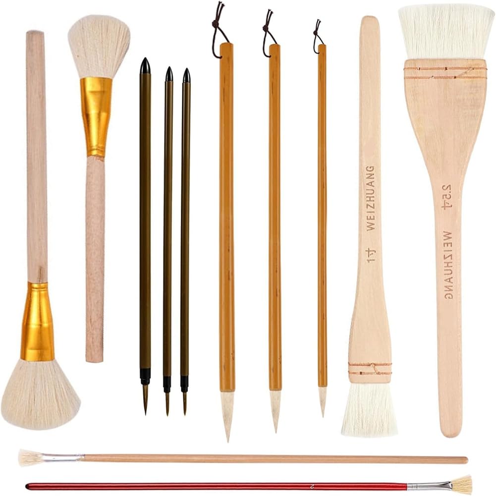 Ctrlzs 12Piece Pottery Glaze Brush Set Assorted Shapes For Pottery, Watercolor - Wool Bristle Art Paintbrushes For Artists