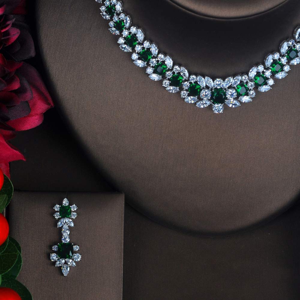 Bella Forma Verde Pieno Fiore Cubic Zirconia Gioielli Nuziali Set Donne Sposa Accessori del Vestito Set di Gioielli