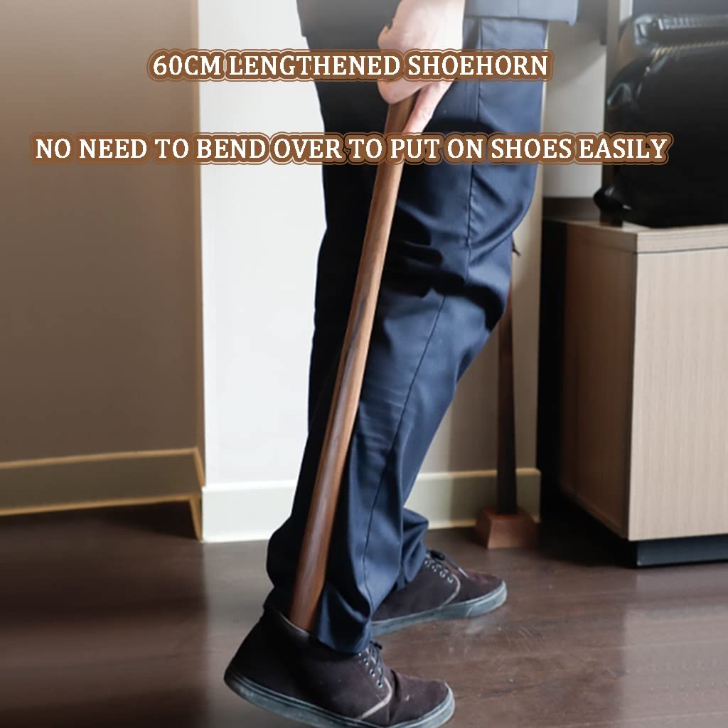 Calzador de madera maciza de alta calidad, mango de 60 cm de largo para un fácil uso del zapato, ajuste cómodo, color marrón elegante, ideal para almacenamiento en casa o viajes, 23.6 x 1.6 pulgadas.