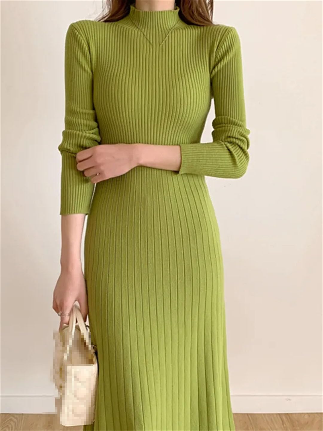 Robe pull midi à manches longues et col roulé pour femme
