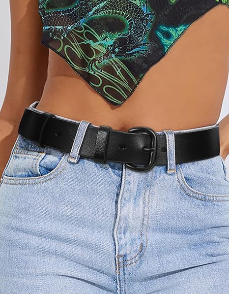 Image of WHIPPY Women Leather Belt for Jeans Pants Dresses Black Ladies Waist Belt with Pin Buckle
