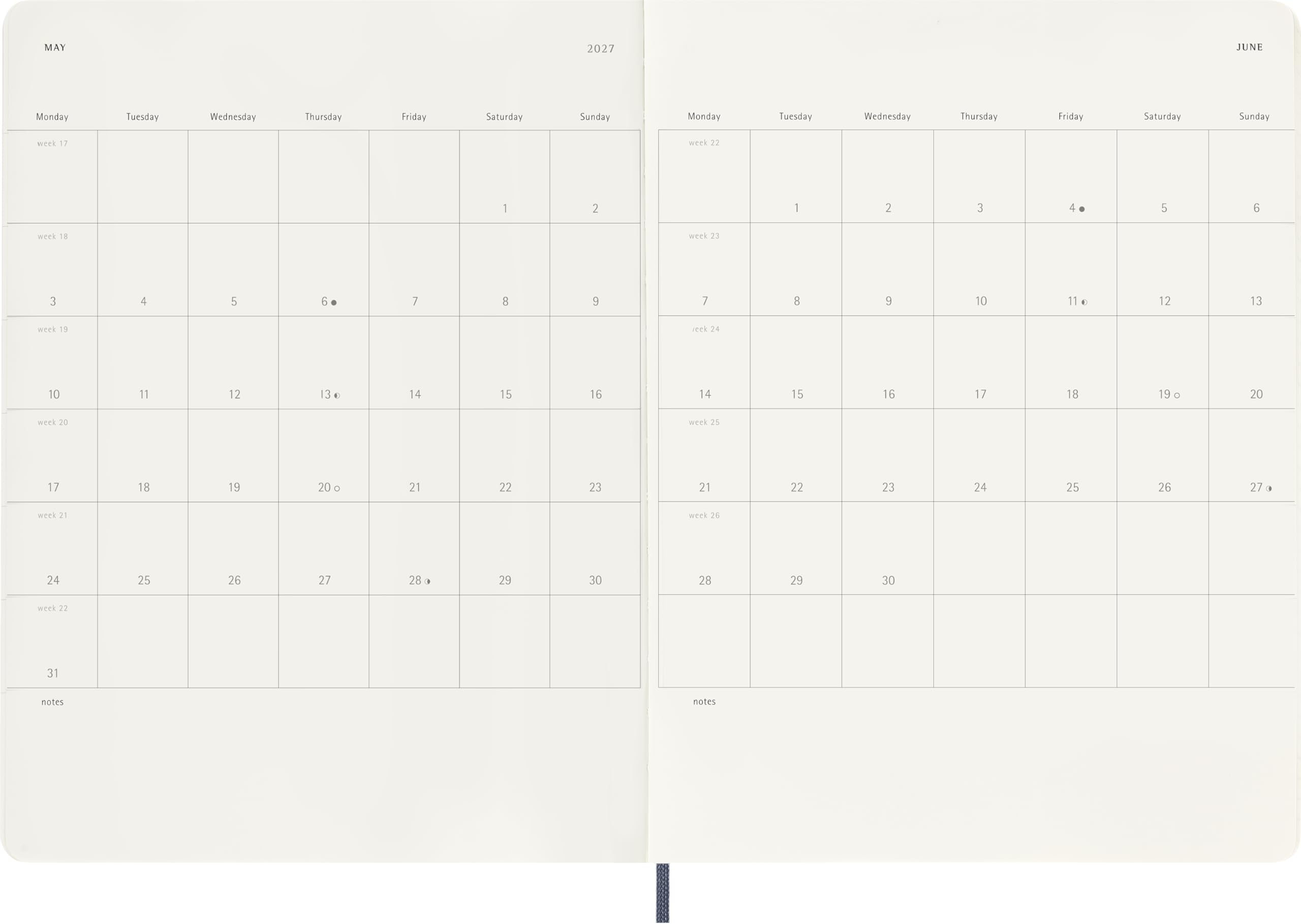 Agenda Hebdomadaire Moleskine 2027, Agenda de 12 Mois avec Espace pour Prendre des Notes, Couverture Souple et Fermeture Élastique, Format XL 19x25 Cm, Couleur Bleu Saphir
