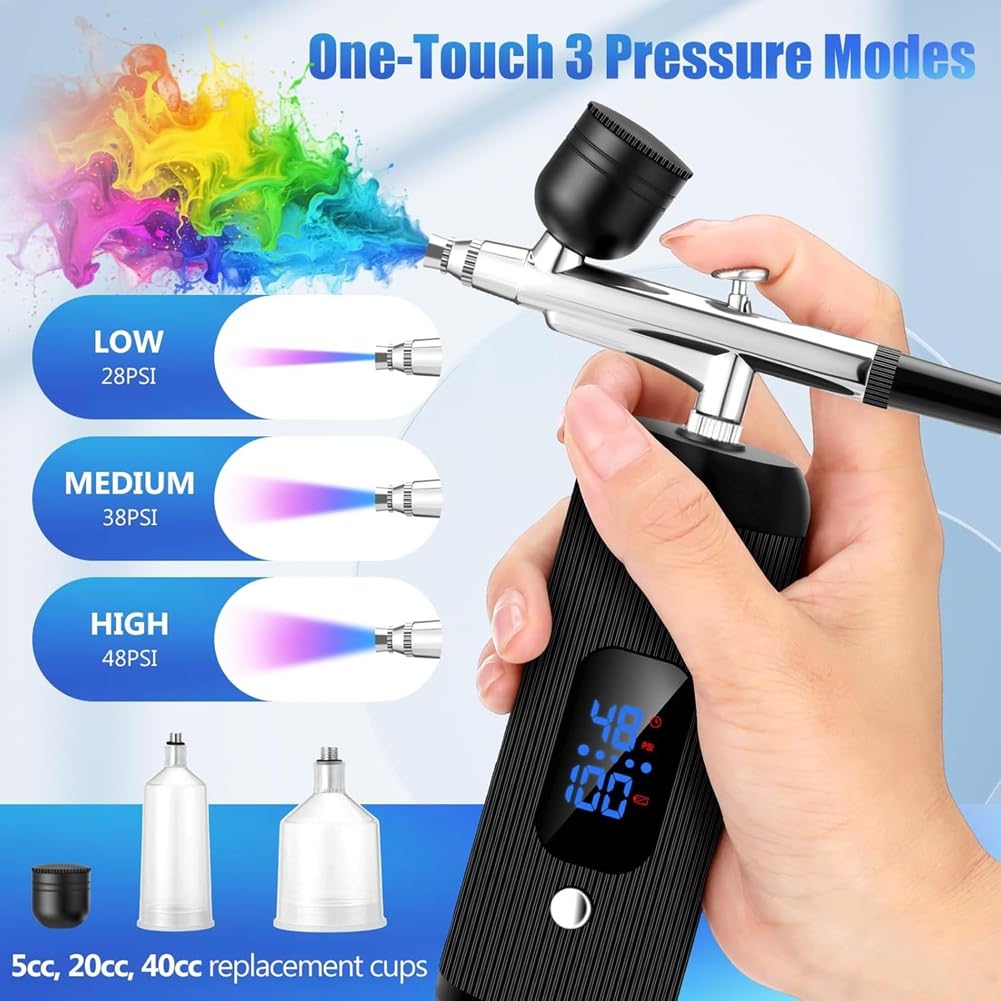 Airbrush-Set mit 0,3/0,5 mm Düsen, Hochdruck-Kompressor, 28/38/48 PSI, verstopfungsfreies Design zum Schminken, zum Malen für Gebäck, Make-up