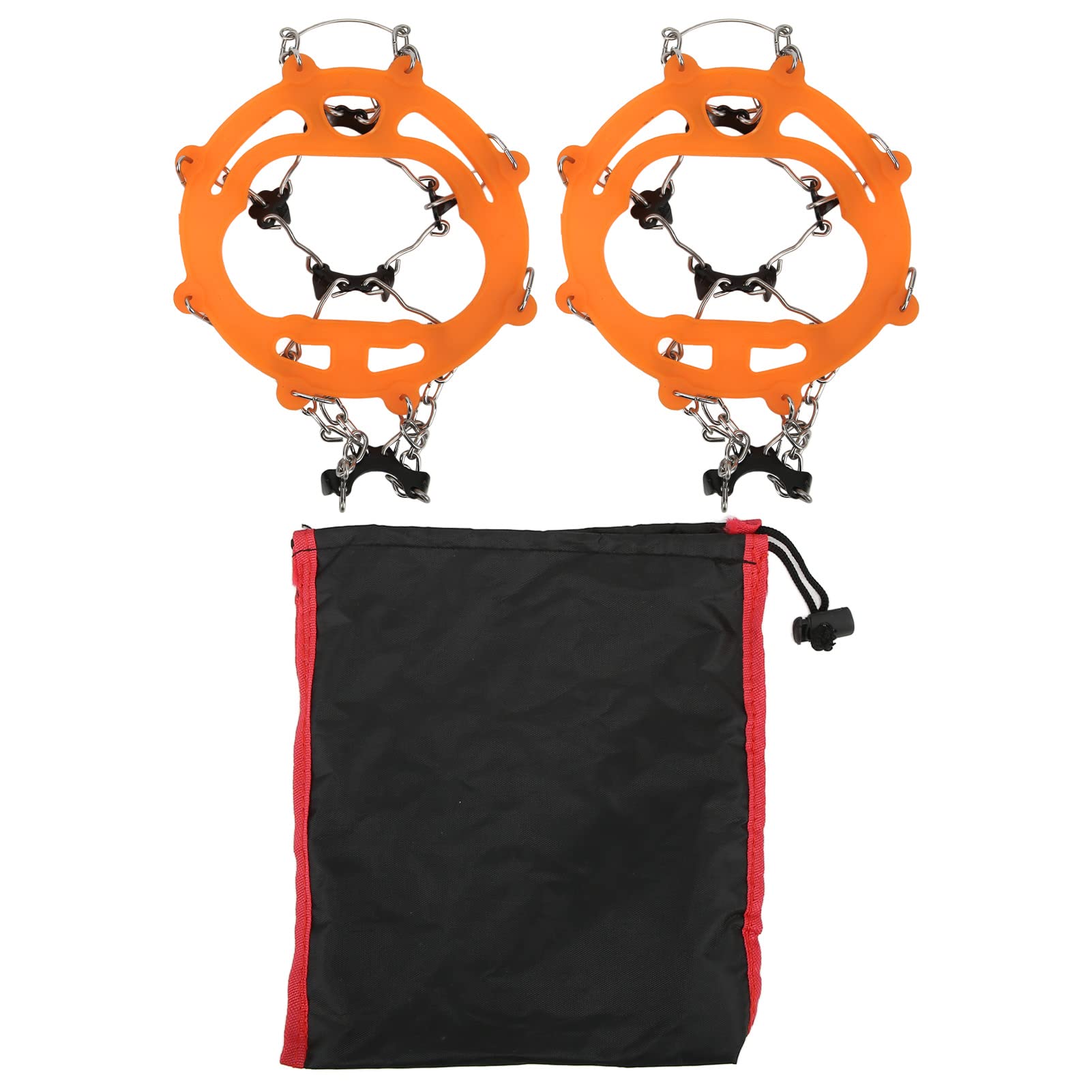 equlup 2Pcs Ice Traction Cleats, 2Pcs Anti Slip Shoe Crampon with Storage Bag Ice Cleats Traction Snow Grips with 8 Spikes for Boots Shoes Women Men (Orange)