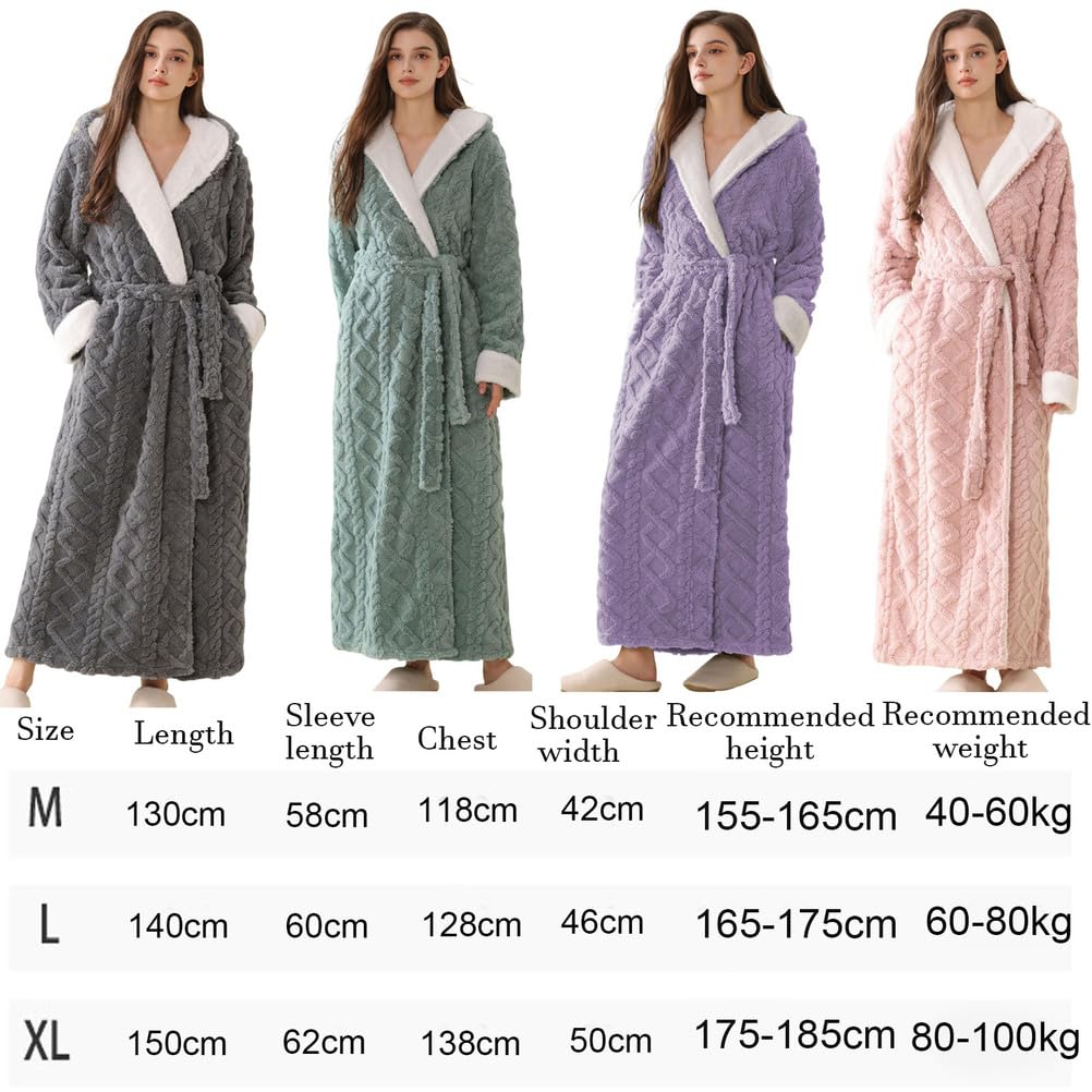 Batas largas de Felpa con Capucha para Hombre y Mujer Albornoz de Invierno Suave Esponjoso y cálido Bata de casa de Forro Polar para Parejas,Women Blue,L