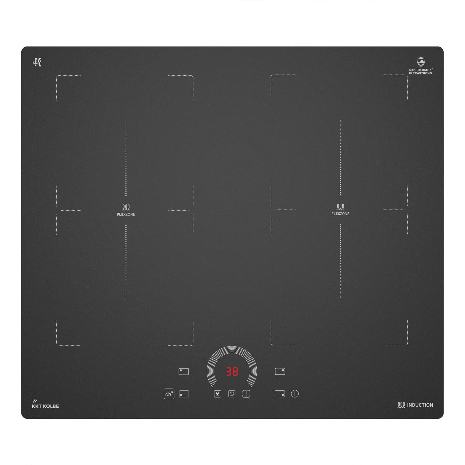KKT KOLBE Piano Cottura Induzione resistente ai graffi | 59 cm | 8,2 kW | 4 zone di cottura | 9 livelli di potenza | due zone flessibili | Riscaldamento rapido | IH85904FZS