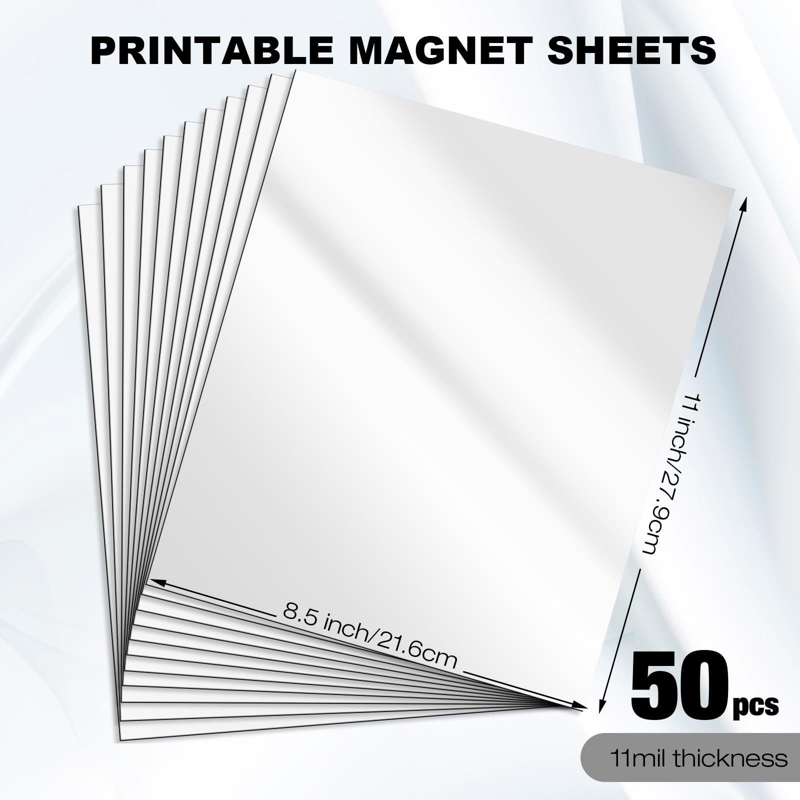 Xuhal 50 fogli magnetici stampabili bianchi da 21,6 x 27,9 cm, carta magnetica lucida, non adesiva, spessore 11 mm, impermeabili, ad asciugatura rapida, per progetti fai da te e foto a getto