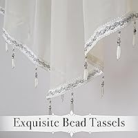 Vista 4 de WUBODTI Cenefas transparentes para ventanas de sala de estar, cortina triangular de encaje con cuentas de cristal, 51 pulgadas de ancho x 24 Beige