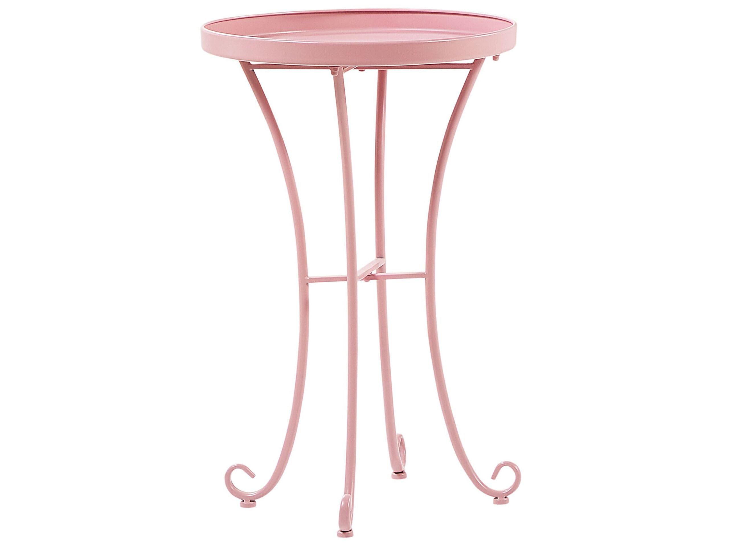 Beliani Garden Round Table 40 cm 40 cm Iron Powder Coated Finish Pink Water Resistant, Cavinia