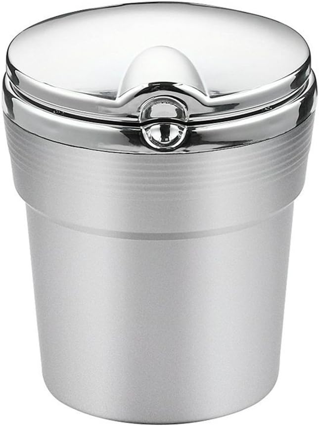 Lenmumu Auto Car Ashtray with Lid Creative Smokeless Self Extinguishing Cigarette Ash Holder with Blue LED Light for Travel (Grey)