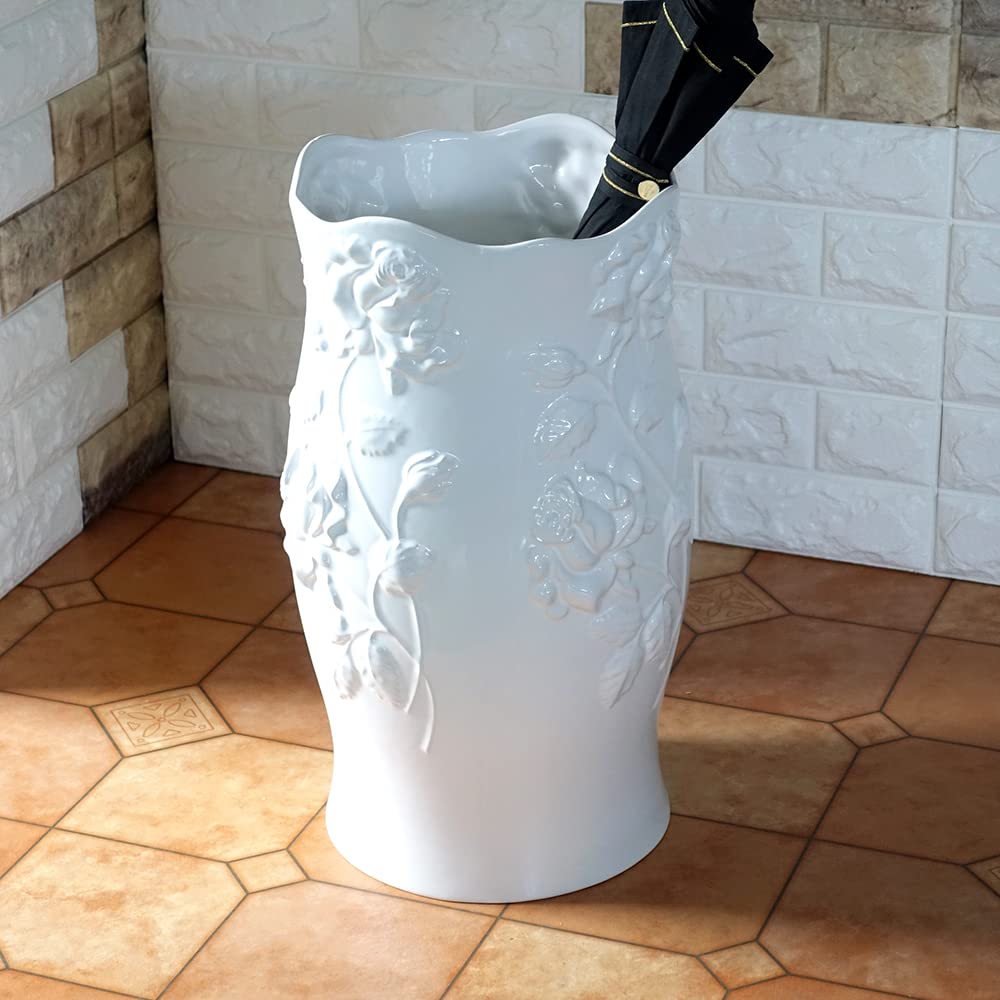 Amazon｜ポルトガル製 陶器 傘立て バラ レリーフ ホワイト ローズ pan