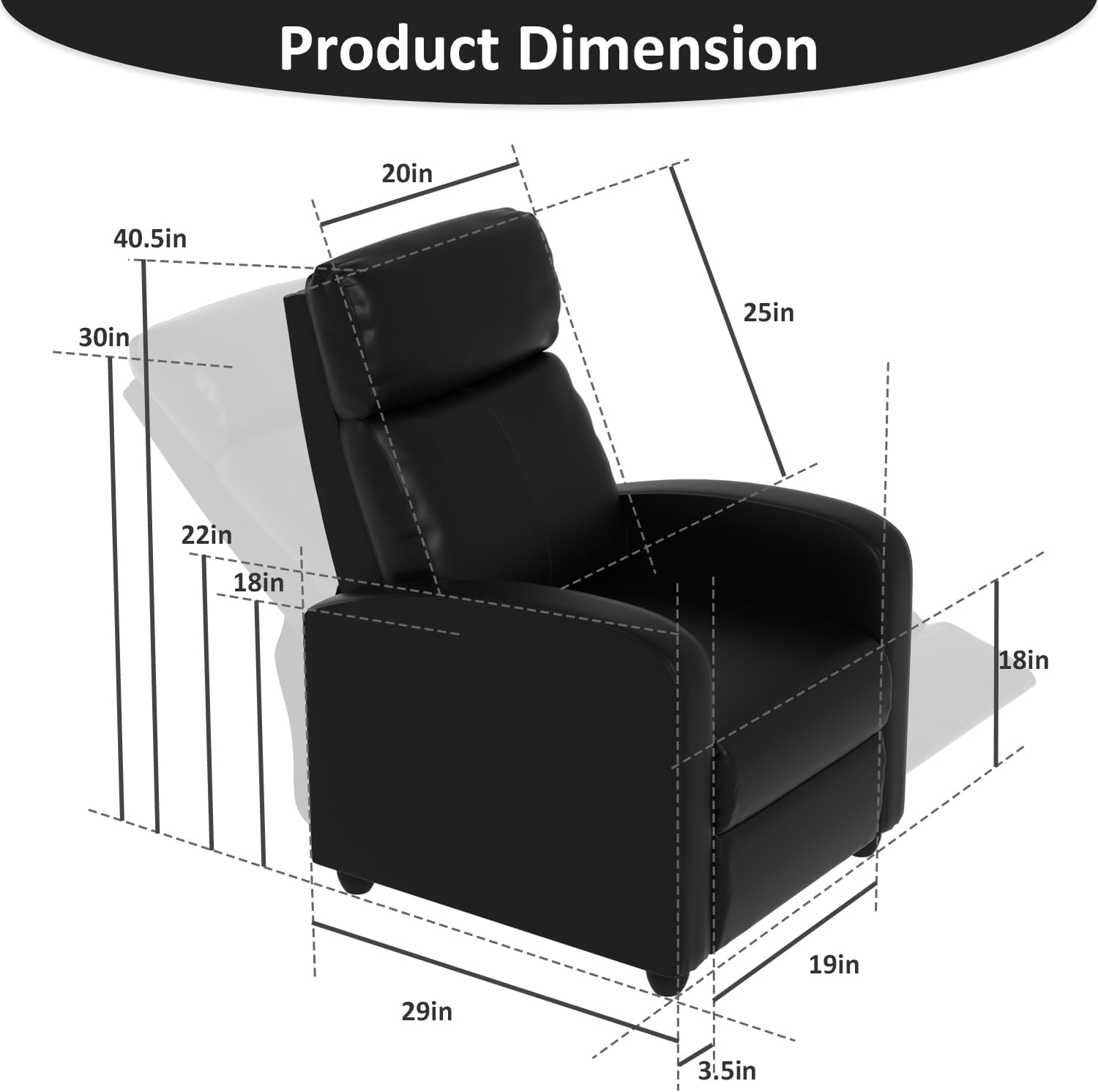 M***age Recliner Chair, Single Sofa Chair with Remote Control, Chair Recliner, Lazy Recliner Chair, Living Room Recliners with Pu Leather Padded Seat Backrest, Recliner Chairs for Adults, Black 2 610v7ViUTML. AC SL1500