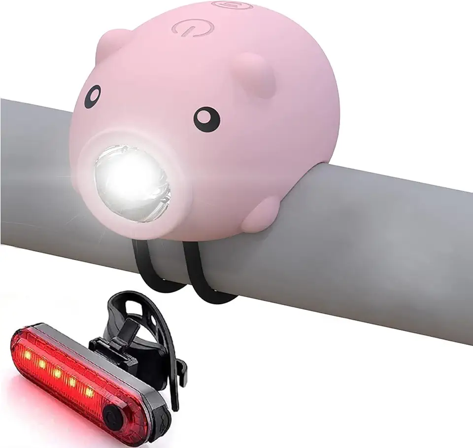 Luzes de bicicleta infantis para andar à noite, luzes de buzina de bicicleta para meninas, conjunto de farol e lanterna traseira recarregáveis, luz de scooter para adultos, alto-falante de 120 dB, 3