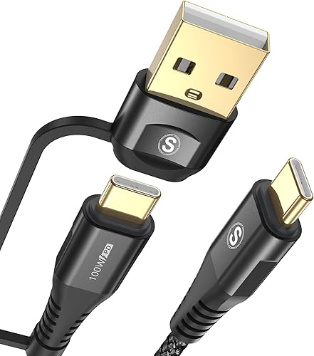 Miniatura 1 de Cable USB-C a USB-C de 6.6 pies PD 100 W iPhone 15 cargador 2 en 1 USB AC a USB-C cable trenzado de nailon para iPhone 15 Pro Max MacBook iPad Pro