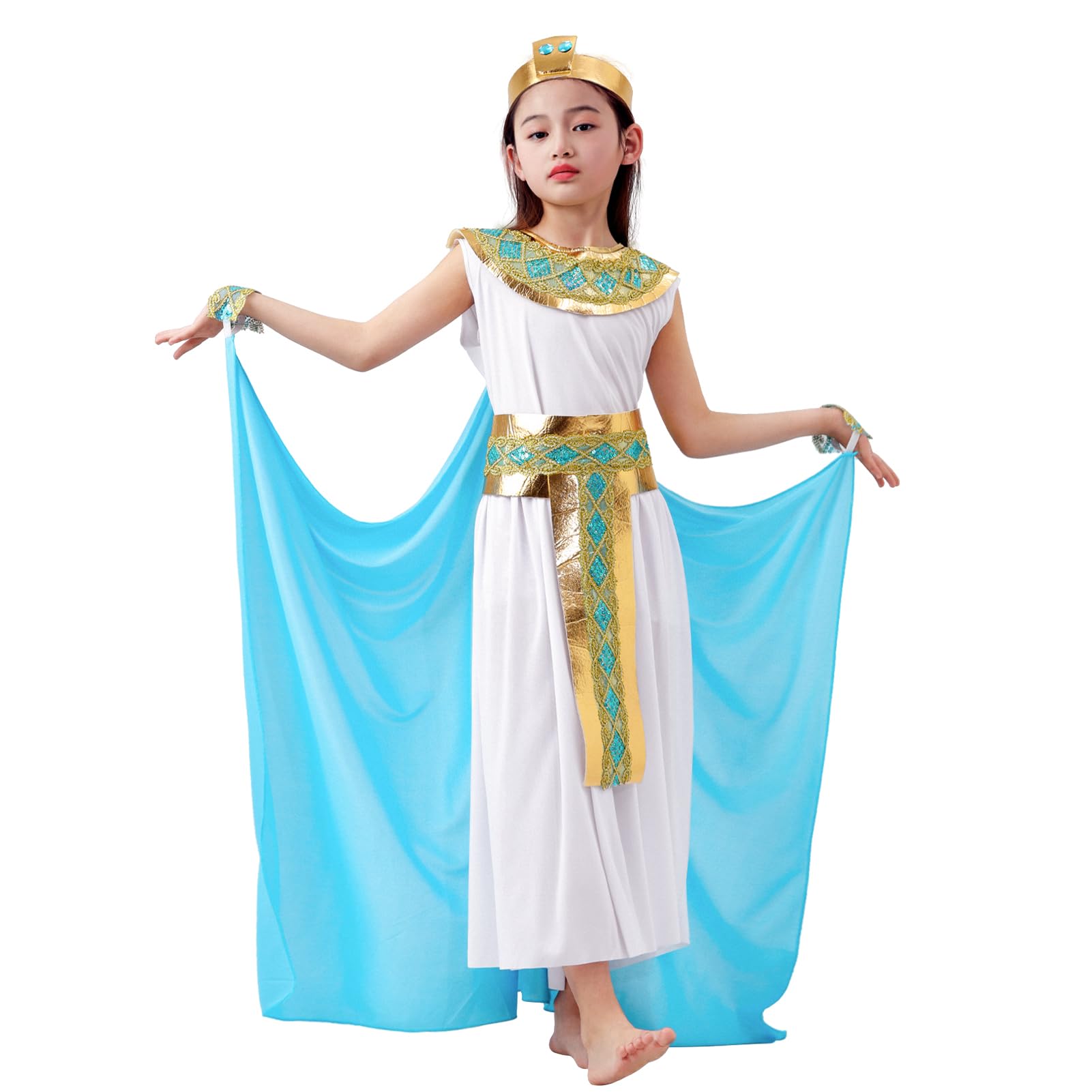 AMOBON Cleopatra Costume Kids Girls: Egyptian Costume Kids - Cleopatra Dress with Accessories for Halloween Carnival Cosplay