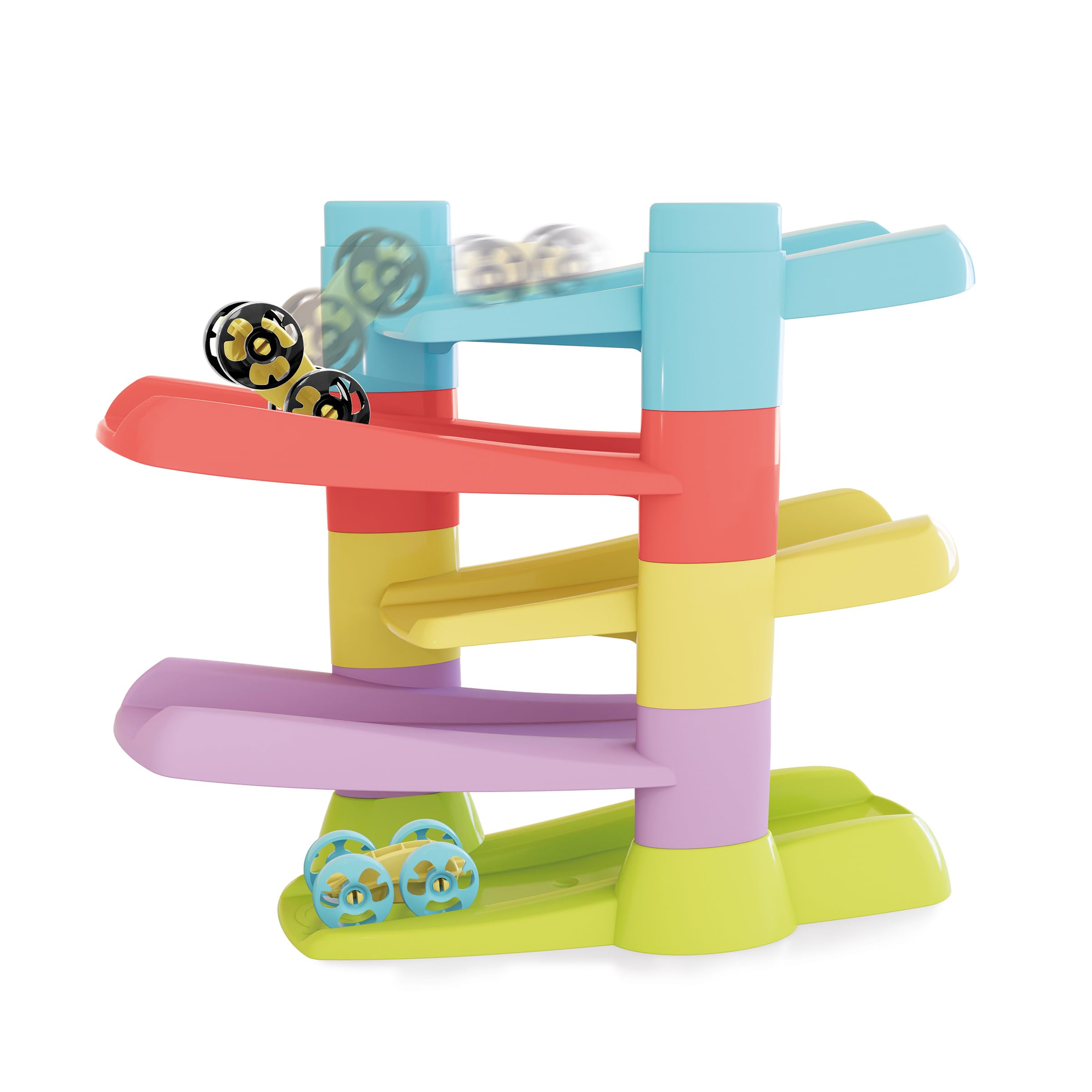 QUERCETTI 86496 Flip Car Race Track Eco, Pista Biglie Per Bambini, Gioco Educativo Eco-Friendly 18mesi+ con 5 Rampette e 2 Flip-Car per Sviluppare Coordinazione e Motricità Fine, Made in Italy
