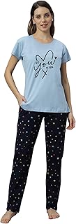 DZZO Women's Cotton Printed Night Suit Pajama Set – Soft &amp; Comfortable Sleepwear for Women – Stylish Lounge Wear with 3/4 ...
