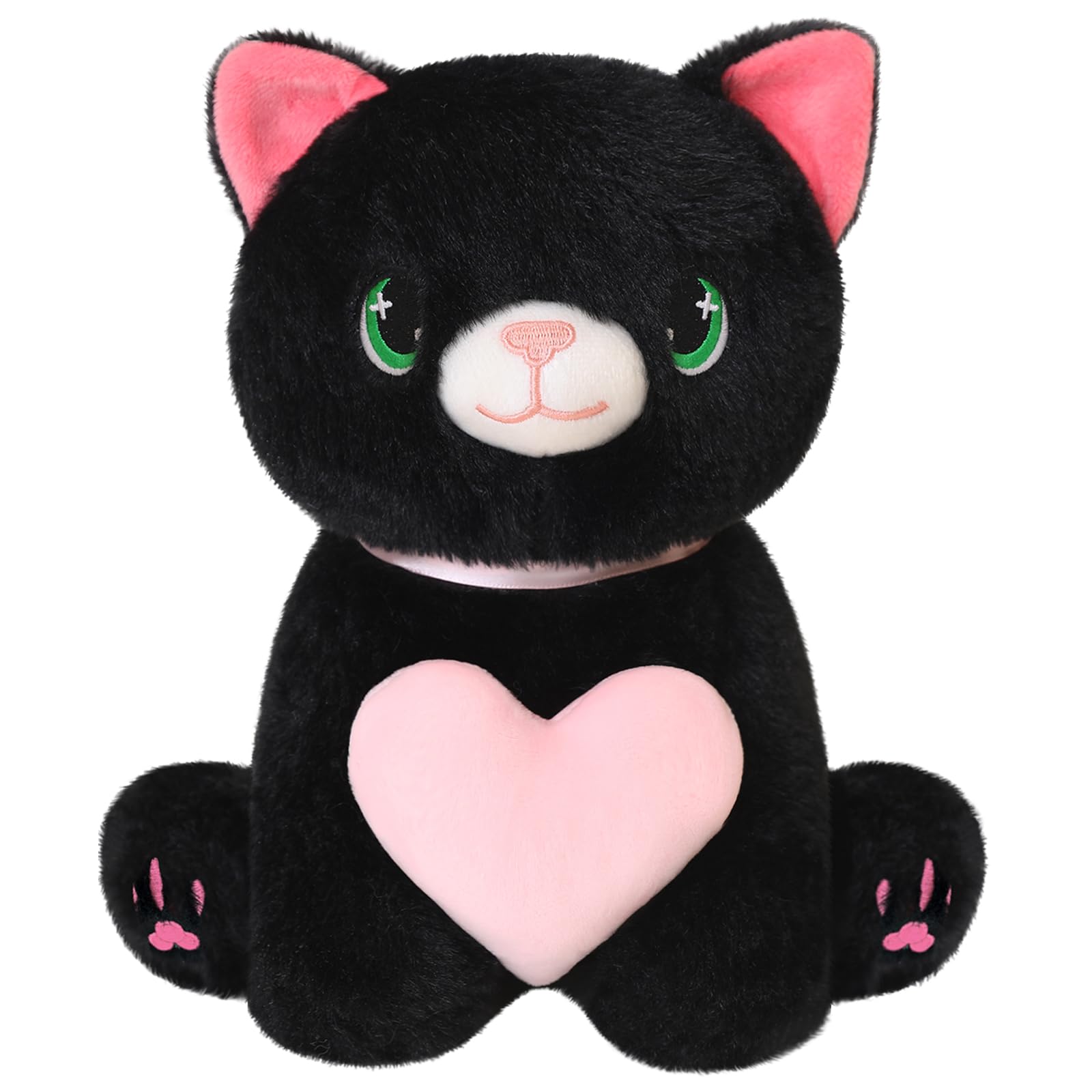 Cat Plush Toy Cute Heart Cat Stuffed Animal Soft Kitty Plushies Pillow Kawaii Pink Heart Plushie Doll Valentine's Day Gifts Birthday for Kid Lover Decor 10 inch