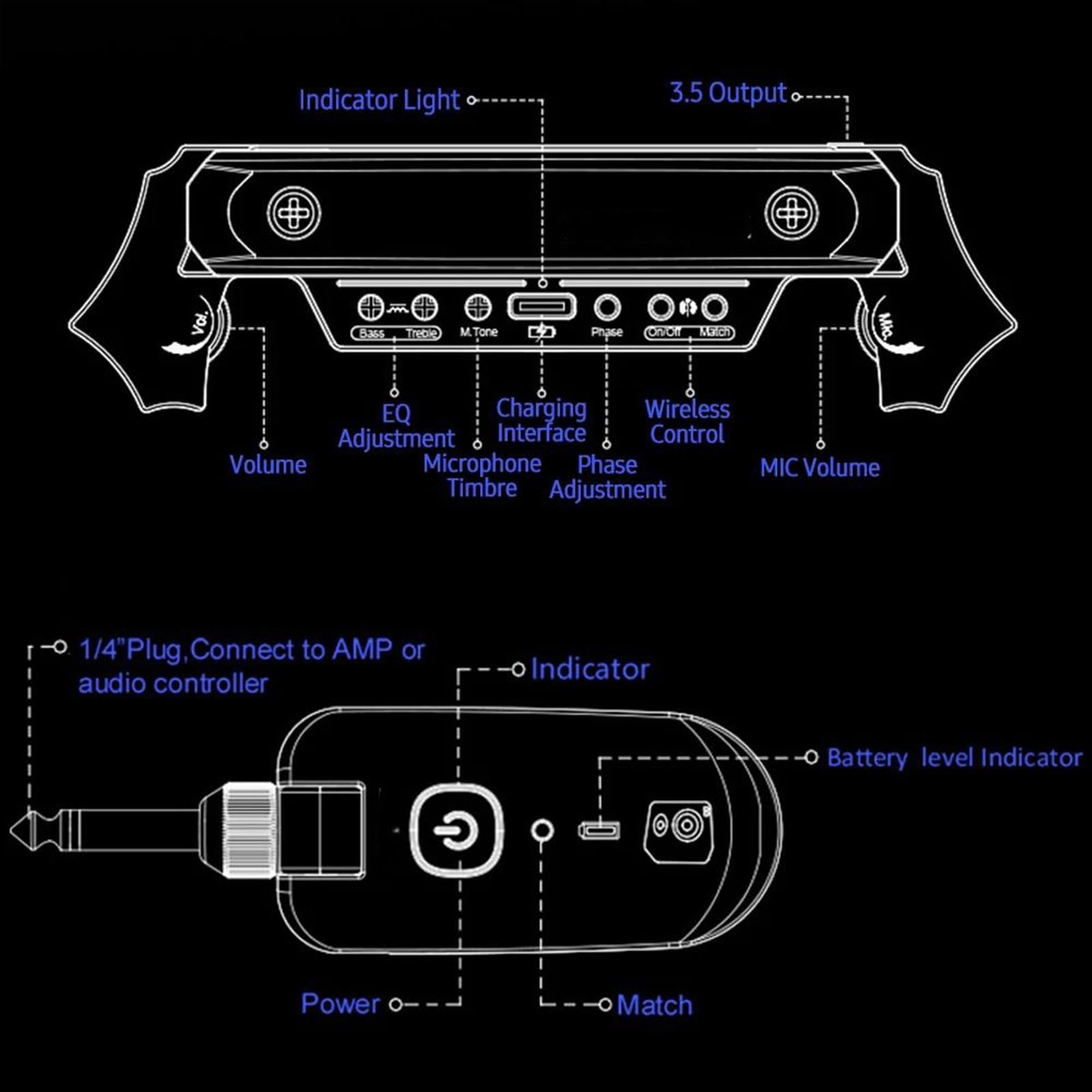 Instrument Strunowy Przetwornik Do Gitary Akumulatorowy System Przetworników Do Gitary Akustycznej Elektryczna Gitara Basowa Akcesoria Do Kabla(Silver)