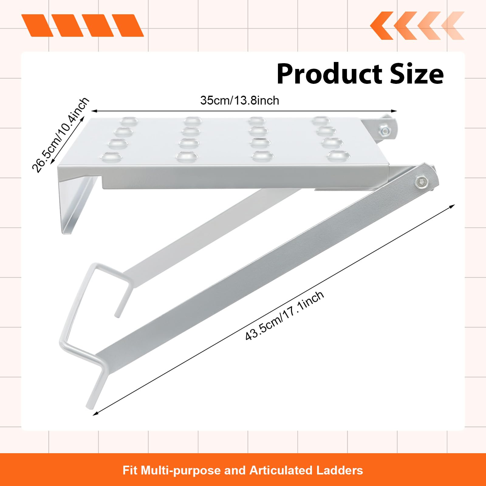 Échelle de travail à suspendre, pliable, pour échelle multifonction, plateforme articulée avec capacité de charge de 150 kg, antidérapante, structure triangulaire, plateau à outils, argent, bords