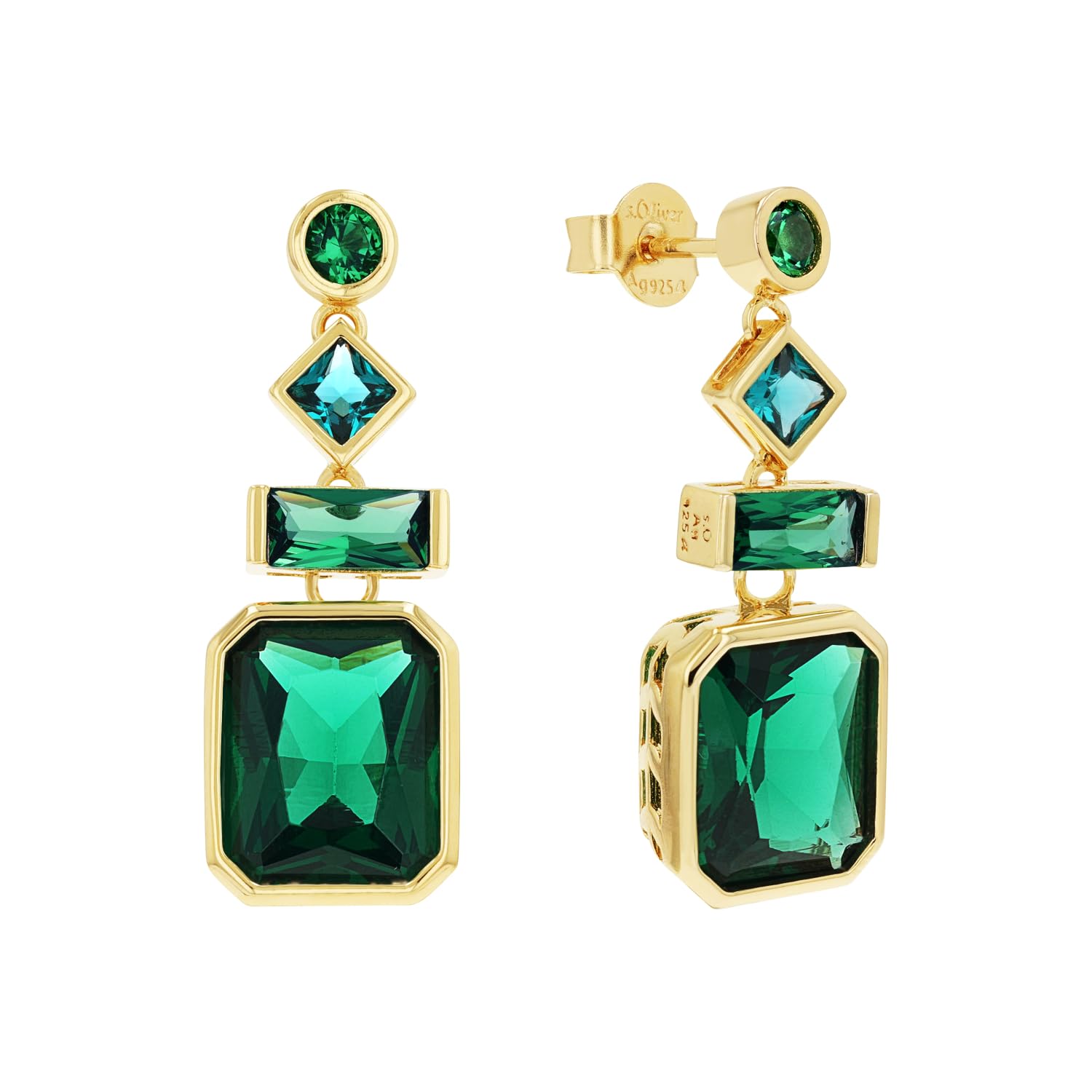 S.Oliver Orecchini Lunghi Donna In Argento 925 Con Zirconi Sintetici, 2,7 Cm, Colore Oro, Forma Chaos Stones, Chiusura A Spina