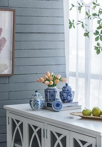 Miniatura 8 de T2 Concept - Juego de 3 tarros de jengibre decorativos orientales, azul y blanco, 100% porcelana, patrón floral A 4.5 x 6 pulgadas de profundidad x