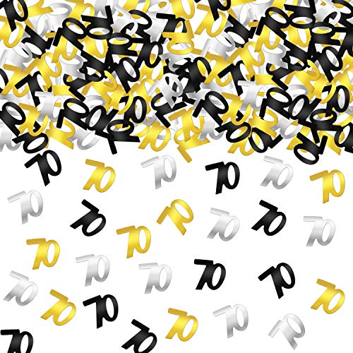 70th Birthday Confetti for Table Decorations - Pack of 1000 | Gold, Black, Silver Number 70 Confetti | 70th Birthday Decorations for Women and Men | 70th Confetti Centerpieces for Table Party Decor