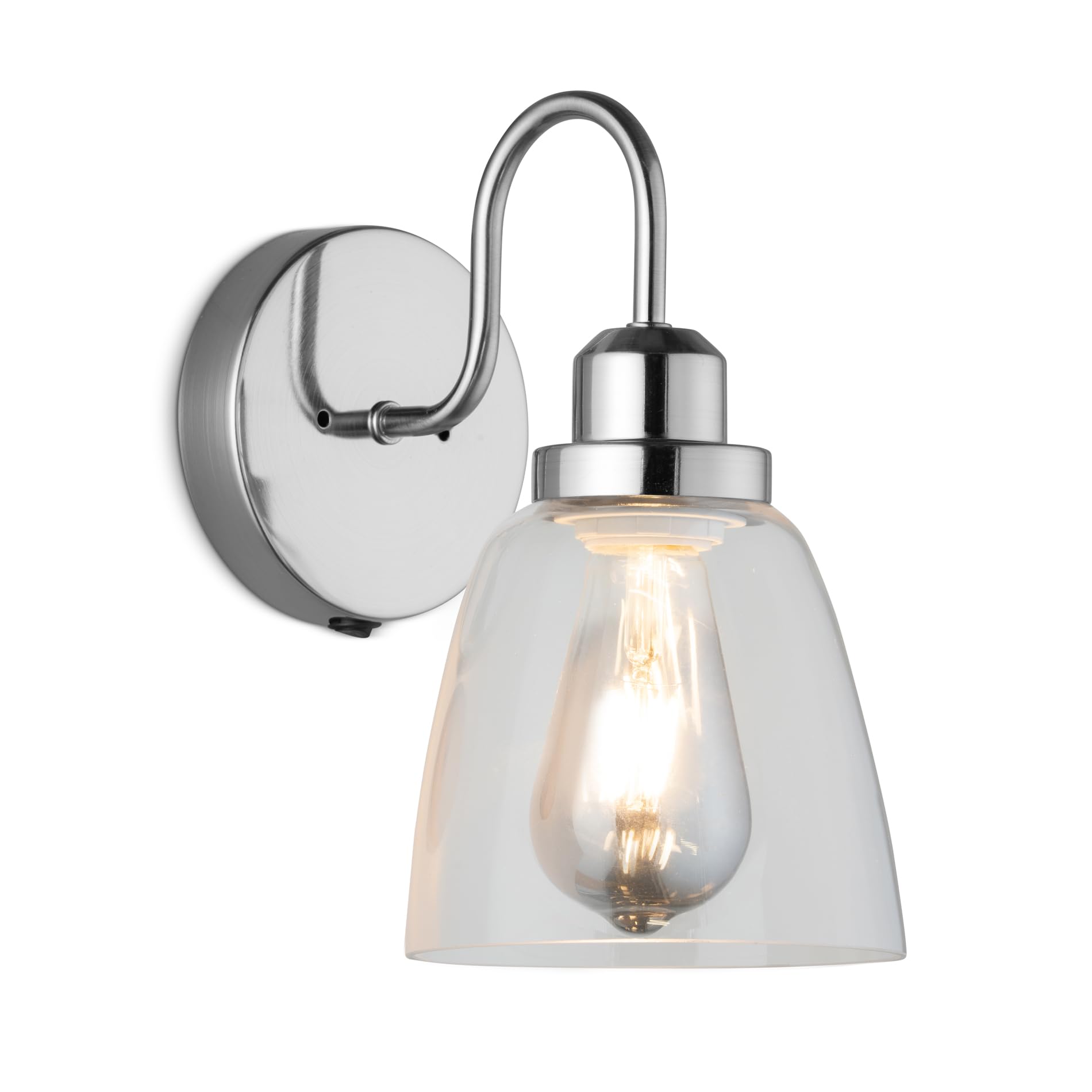 Lighting Supermarket Satin Silver Leeto Modern Switched Wall Light With Glass Shade