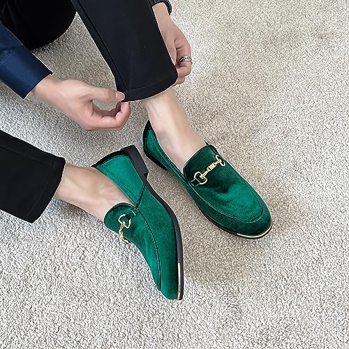 Image of FLQL Men's Luxury Velvet Penny Loafers Shoes Embroidery Suede Dress Loafers Daily Boats Shoes for Party Wedding Prom Size 7-13