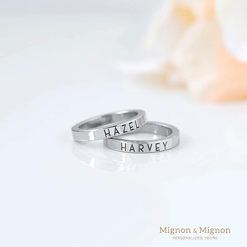Miniatura 3 de MignonandMignon Personalized Engraved Rings for Women Friendship Matching Rings Custom Coordinate Stacking Best Friend Memorial - R4