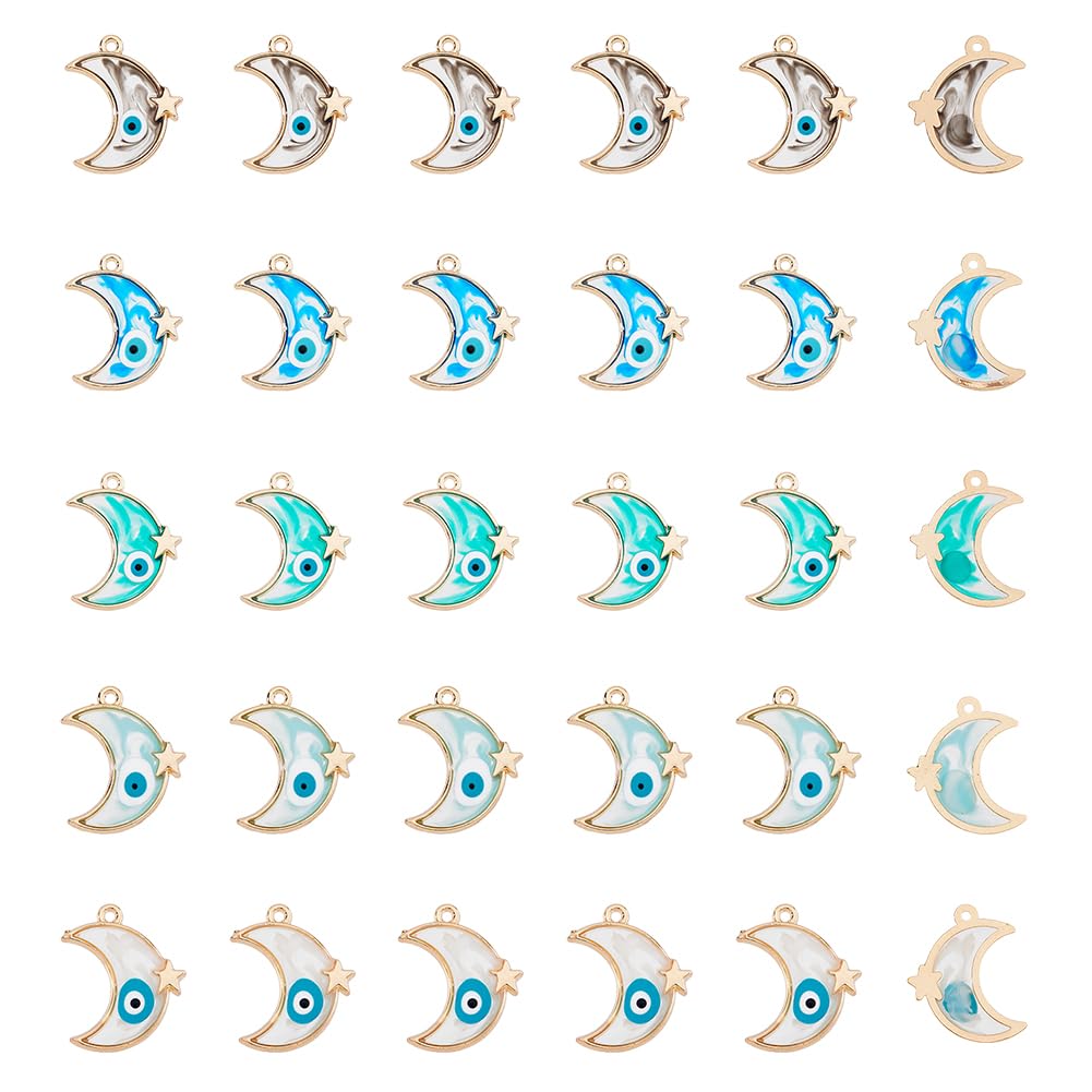 HOBBIESAY 30Pcs 5 Color AlloyEye EnamelCharm Enamelled Charm Pendant Lampwork Beads Eye Charm Craft Supplies for Jewelry Necklace Bracelet Earring Making Hole: 1.6mm